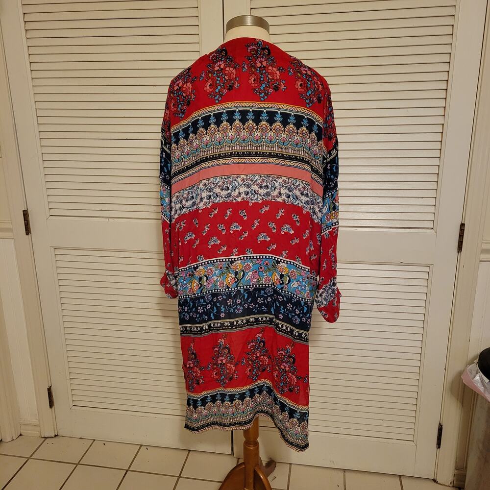 Boho 2000s Patrons of Peace Rayon Cardigan Floral Border Size S Flowy Sleeve - Picture 4 of 8